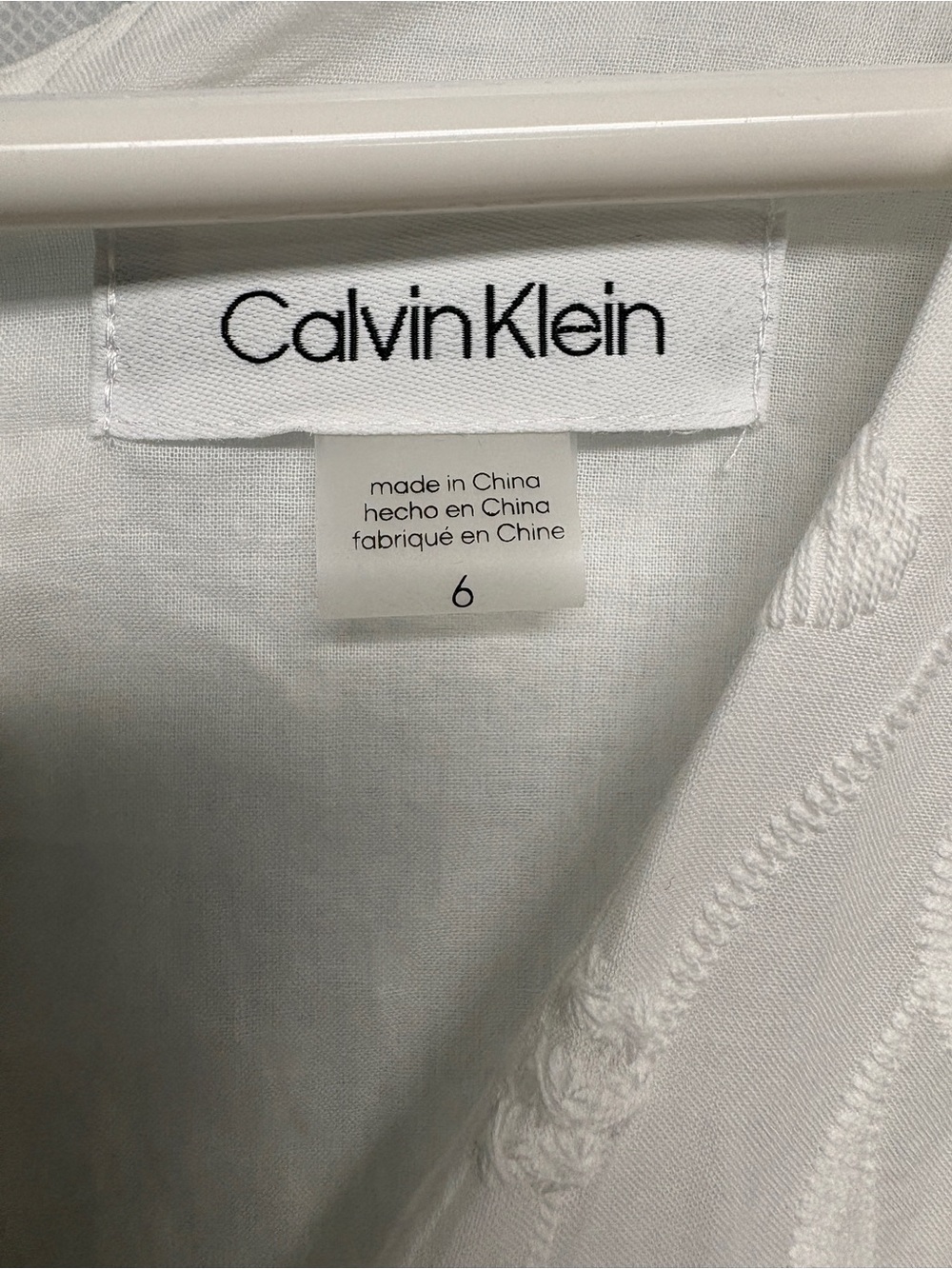 Calvin Klein White Sleeveless Tie- Waist Maxi Dress w/ Textured Leaf Embroidery - Picture 3 of 10